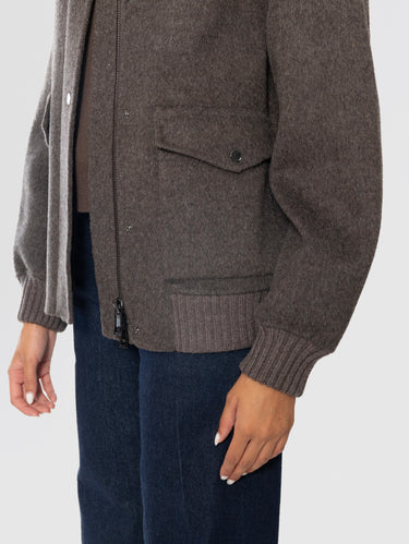 Bomber Pilot in Lana con Colletto in Pelliccia Marrone