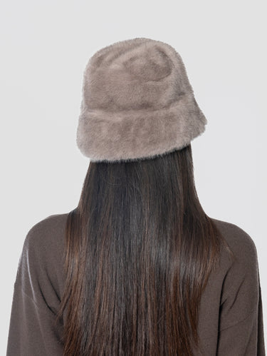 Cappello Bucket in Ecopelliccia Grigio