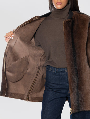Bomber lungo in ecofur visone Moro