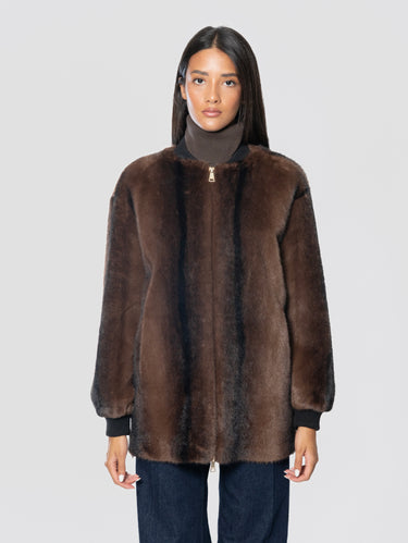 Bomber lungo in ecofur visone Moro