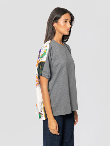 T-shirt  Doppio Tessuto in Seta e Cotone Grigio