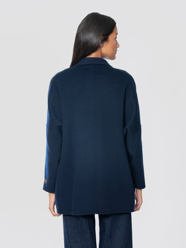 Cappotto Media Lunghezza In Panno Blu