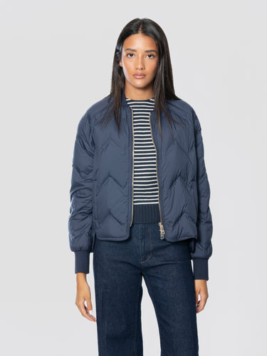 Bomber in Nylon con Piuma D'oca Blu Profondo