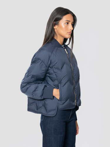 Bomber in Nylon con Piuma D'oca Blu Profondo