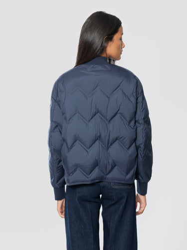 Bomber in Nylon con Piuma D'oca Blu Profondo