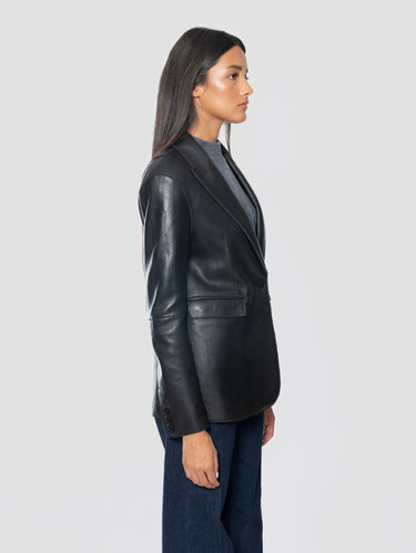 Blazer in Pelle d'Agnello Nero