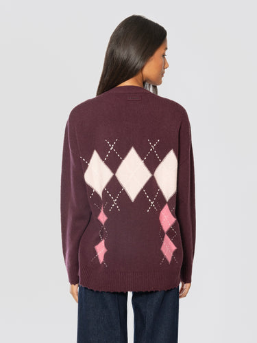 Cardigan Taglio Dritto con Rombi Bordeaux