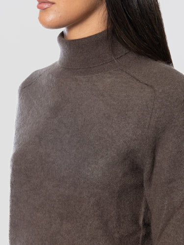 Maglione Dolcevita in Cashmere Spazzolato Testa di Moro