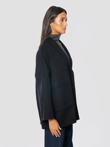 Cappotto Media lunghezza in Panno di Lana Nero