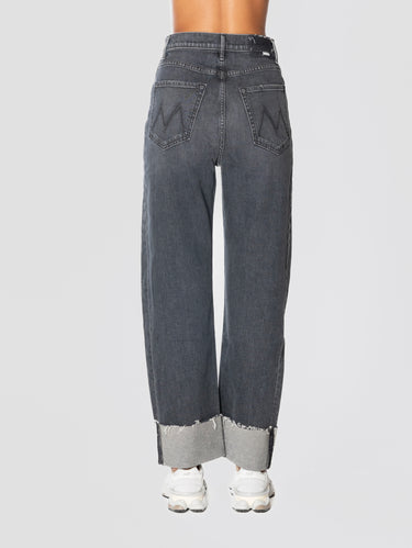 Jeans mit hoher Taille und weitem Bein bis zum Knöchel in Grau
