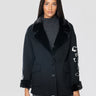 ERMANNO FIRENZE-Giaccone in Panno con Ecofur e Ricami Nero-TRYME Shop