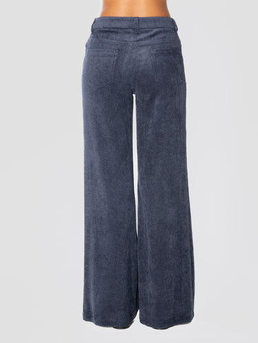Pantaloni a Zampa in Tecno Velluto Blu Profondo
