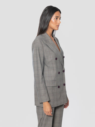 Giacca Oversize Doppiopetto in Fantasia Principe di Galles Beige/Bordeaux