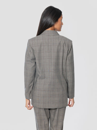 Giacca Oversize Doppiopetto in Fantasia Principe di Galles Beige/Bordeaux