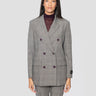 PINKO-Giacca Oversize Doppiopetto in Fantasia Principe di Galles Beige/Bordeaux-TRYME Shop