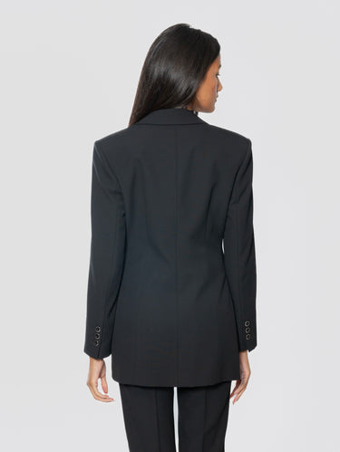 Blazer Slim Fit con Spalle Imbottite in Crepe Nero