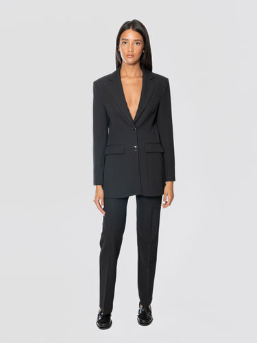 Blazer Slim Fit con Spalle Imbottite in Crepe Nero