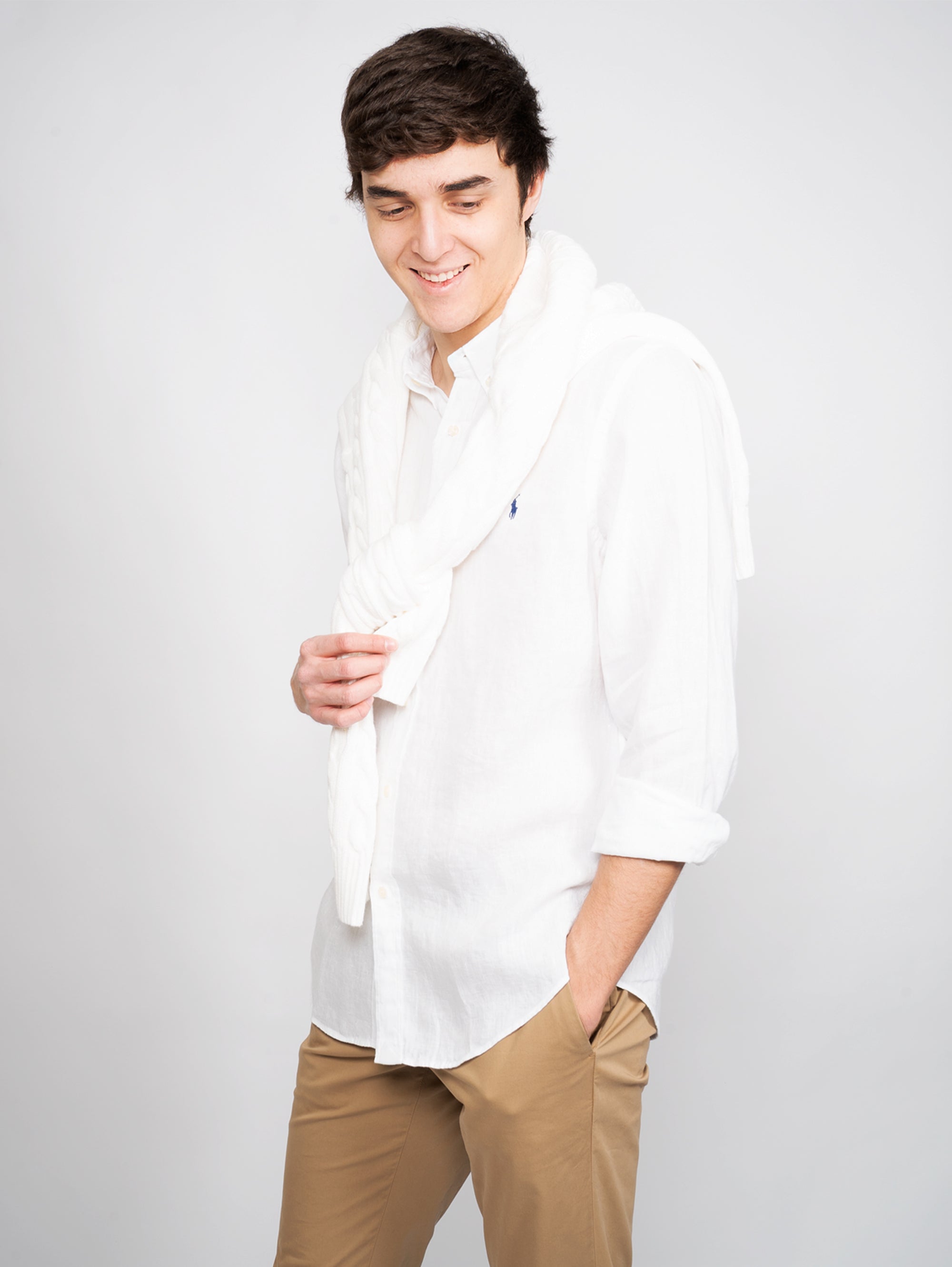 RALPH LAUREN-Camicia in lino Slim Fit Bianco-TRYME Shop