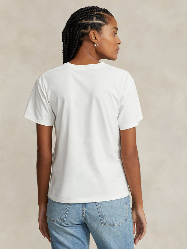 Weißes T-Shirt mit Polo Bear-Grafikdruck