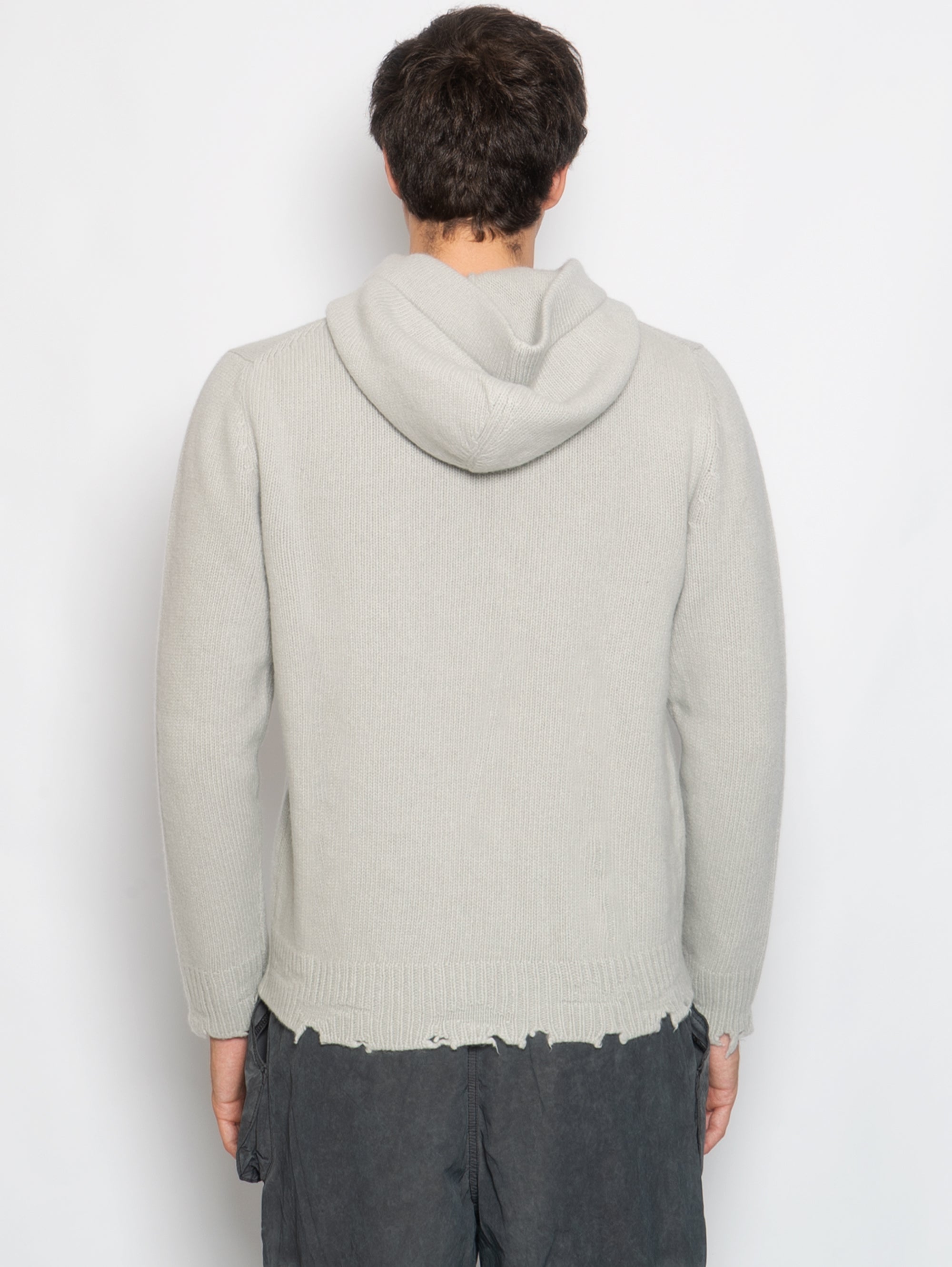 Wool sweater with glass hood