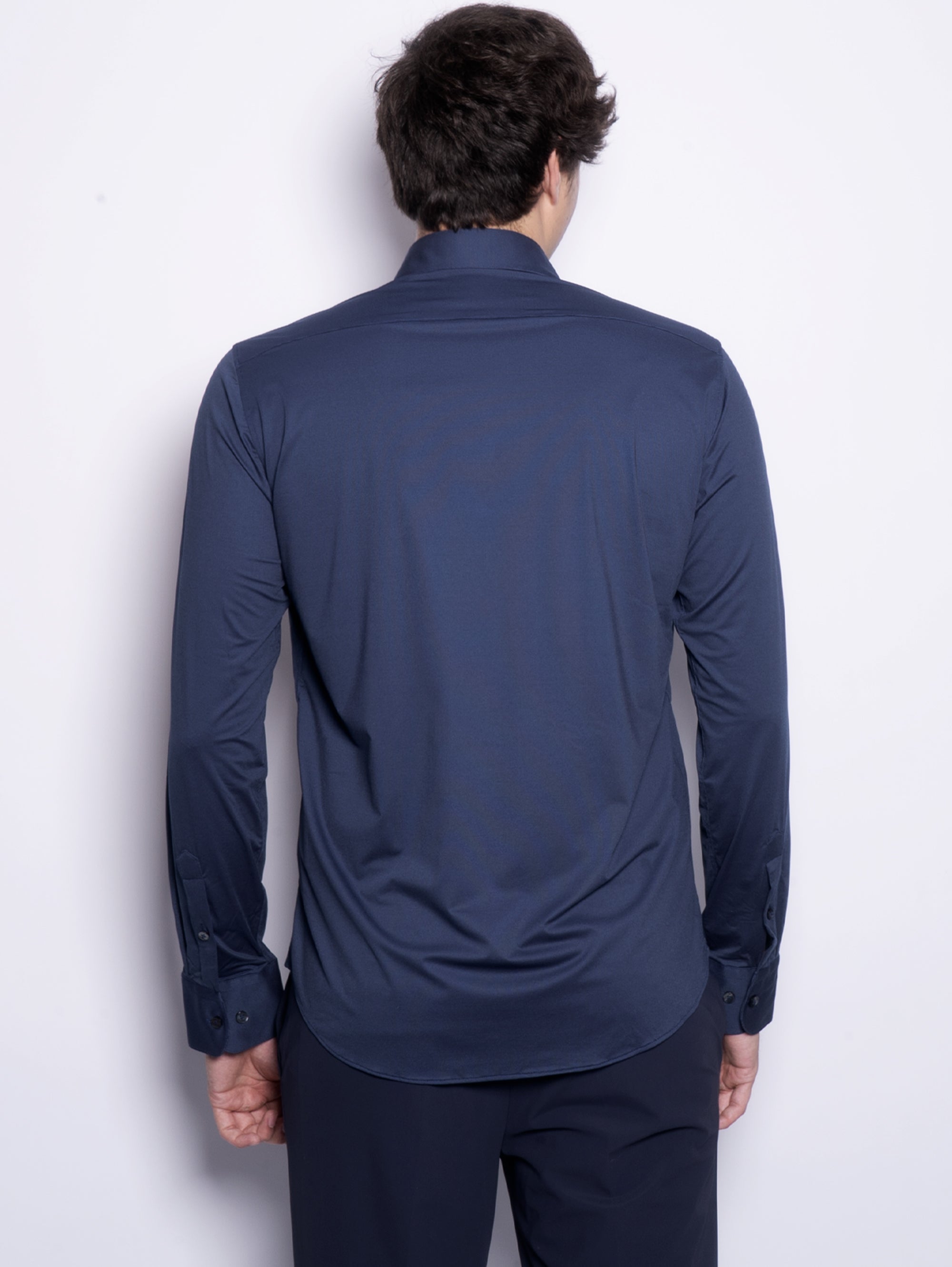 Slim-Fit-Hemd aus blauem Jacquard