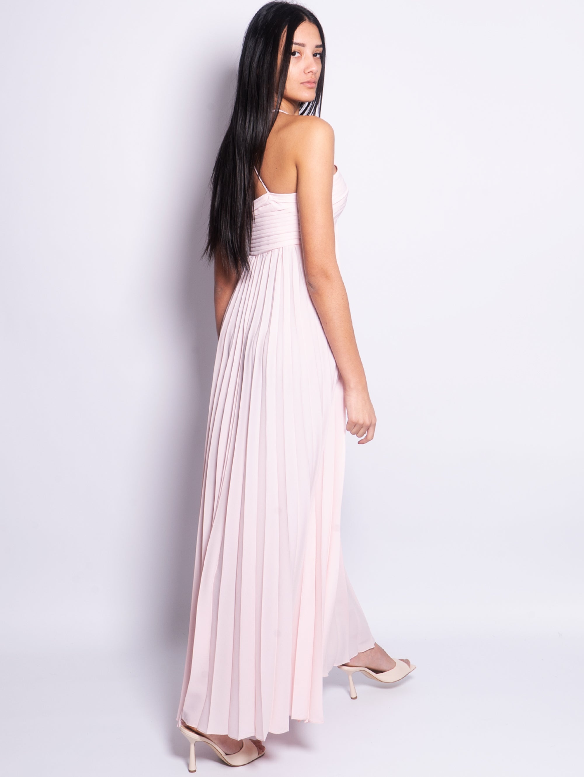 Long Pleated Dress with Peach Blossom Cross