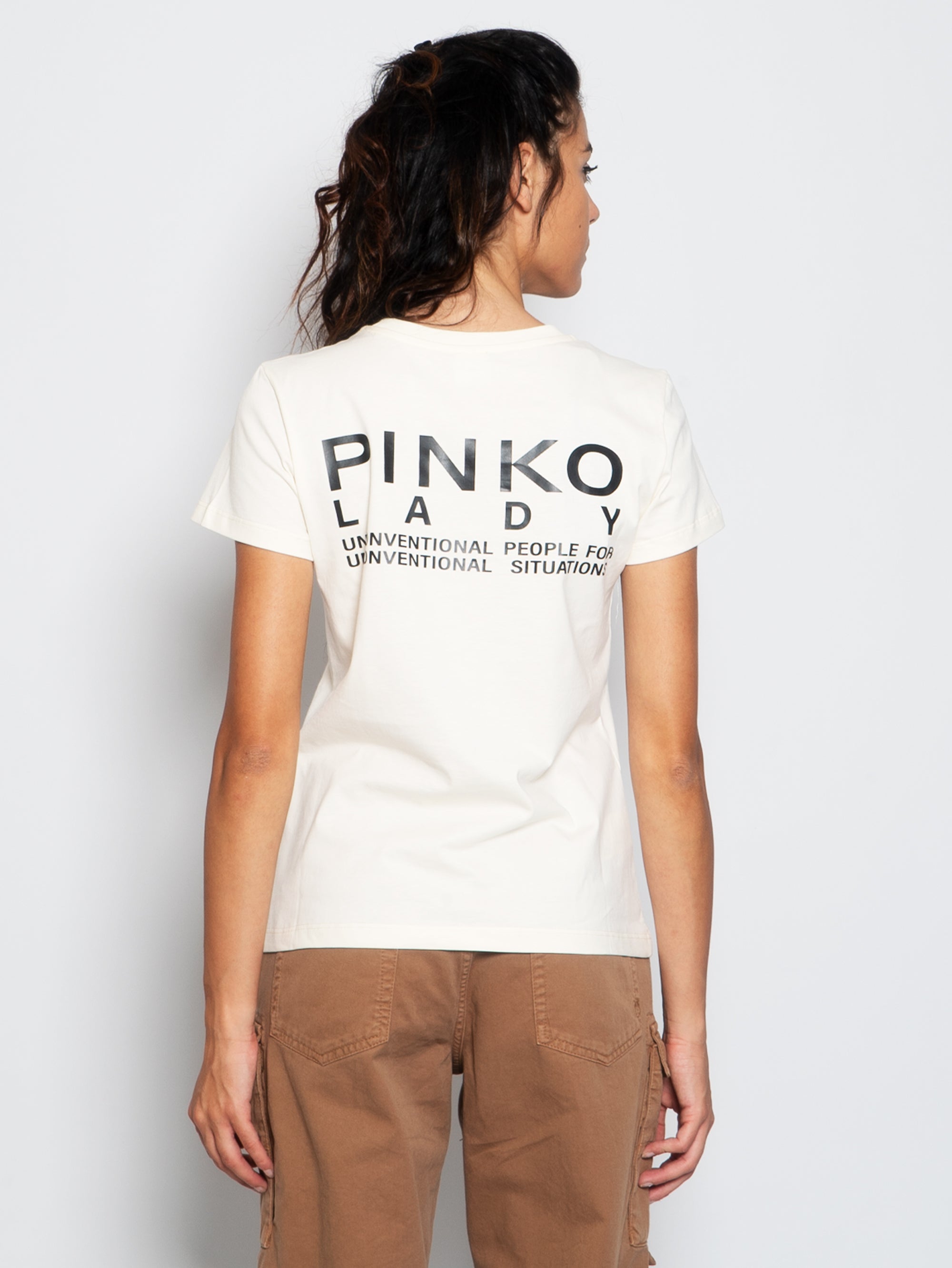 T-shirt with Pinko Lady Cream Print