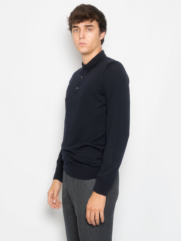 Polo Maniche Lunghe in Merinos Blu