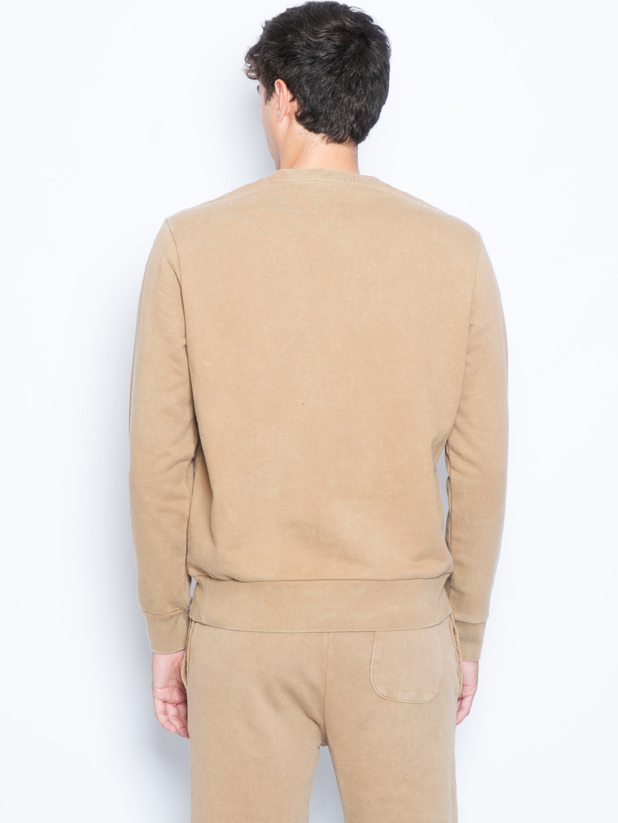 Kamelfarbenes Loopback-Baumwoll-Sweatshirt mit Rundhalsausschnitt