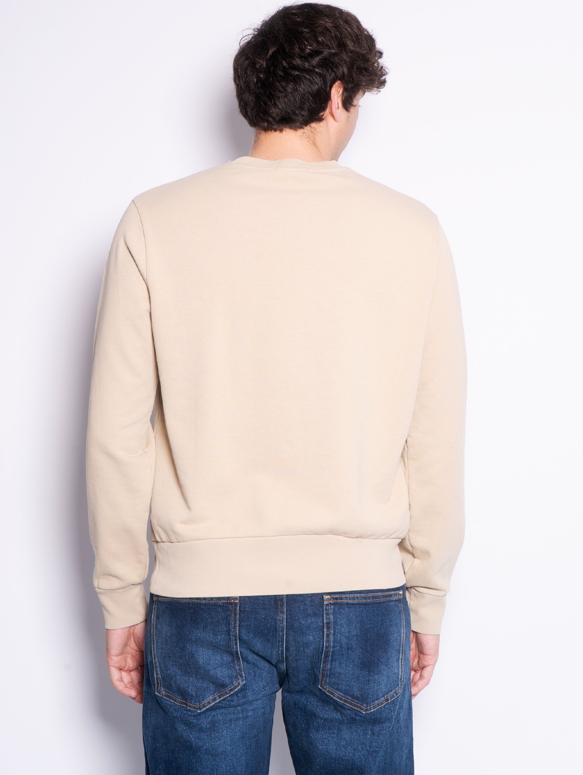 Beiges Loopback-Baumwoll-Sweatshirt mit Rundhalsausschnitt