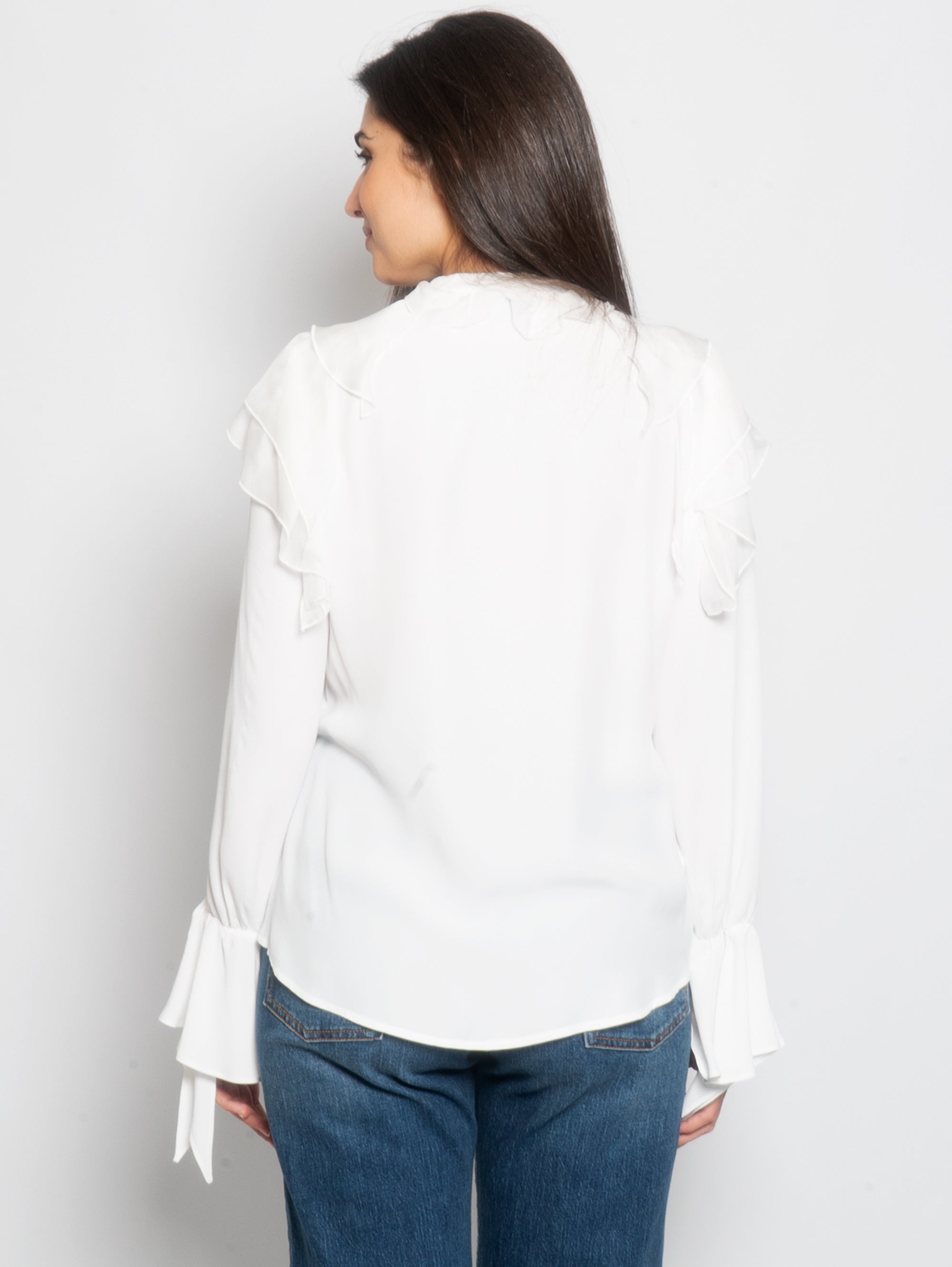 Blouse with Cascade of White Ruffles