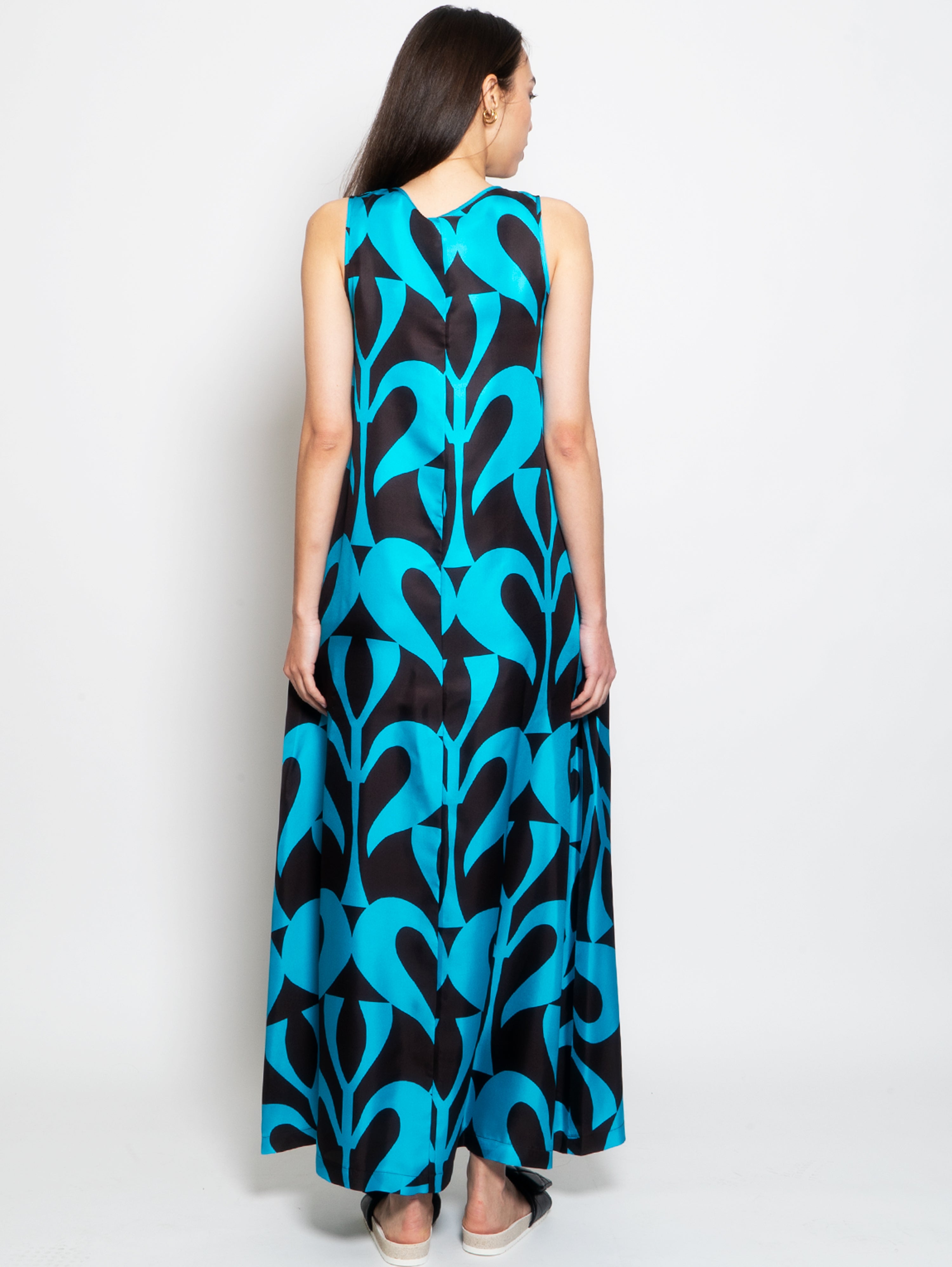 Turquoise/Brown Silk Long Dress