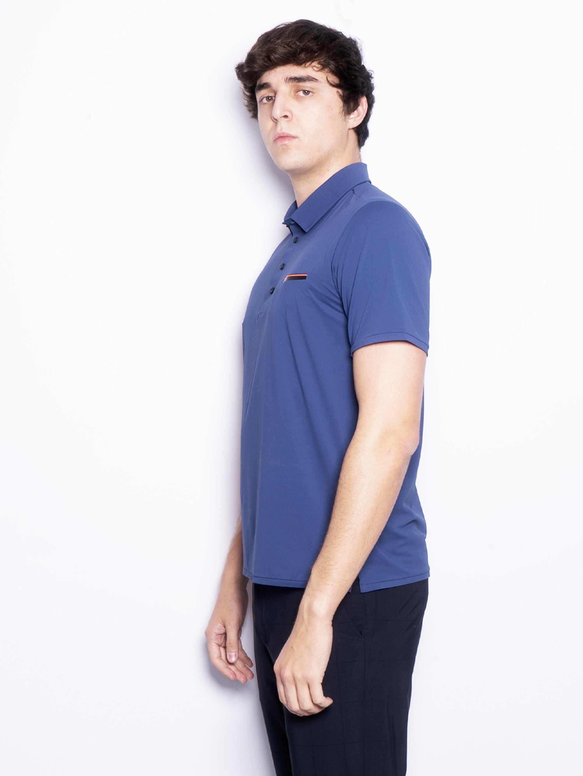 Stretch fabric polo shirt with blue pocket