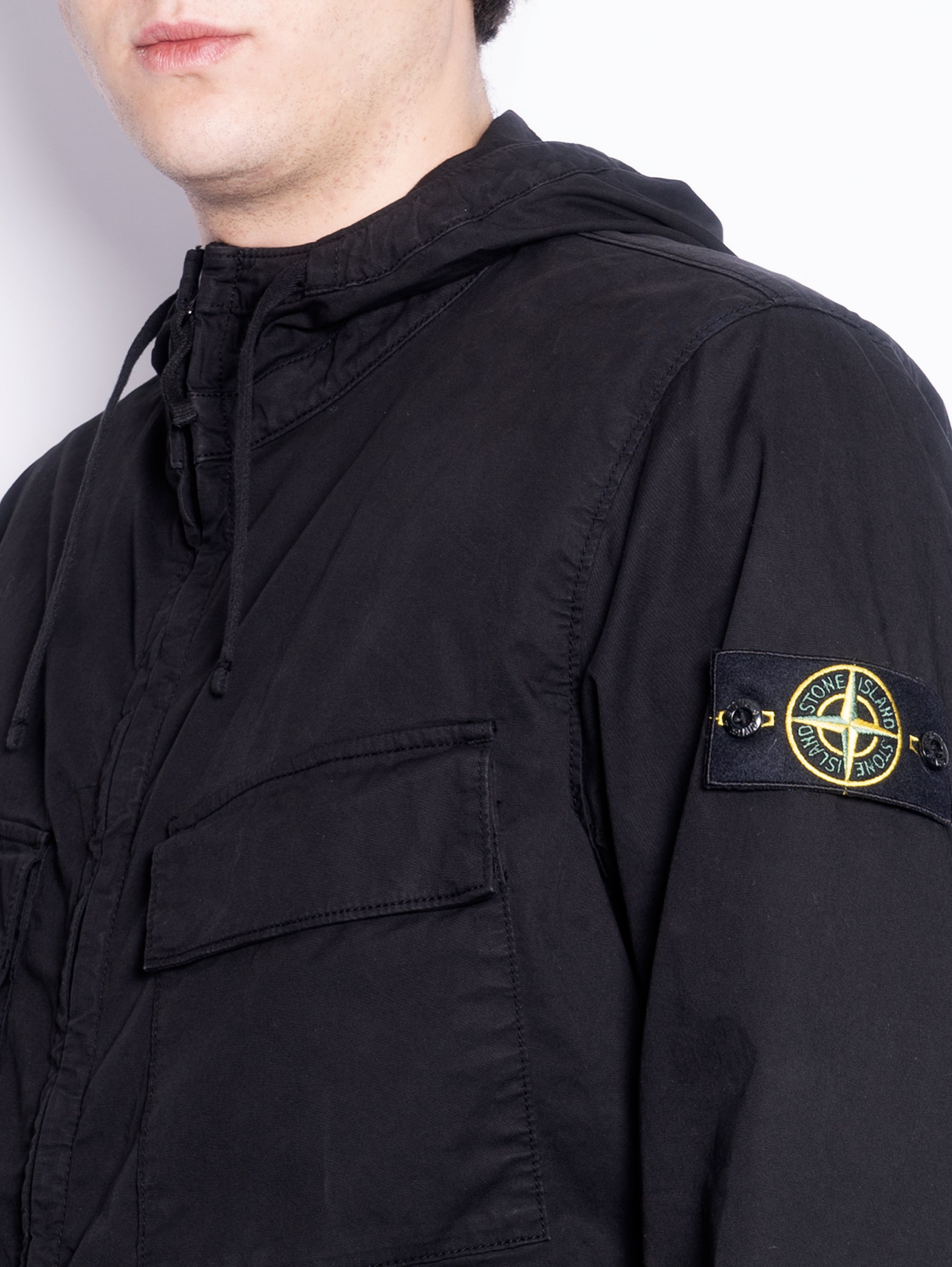 Jacket in Black Garment Dyed Supima Cotton Twill