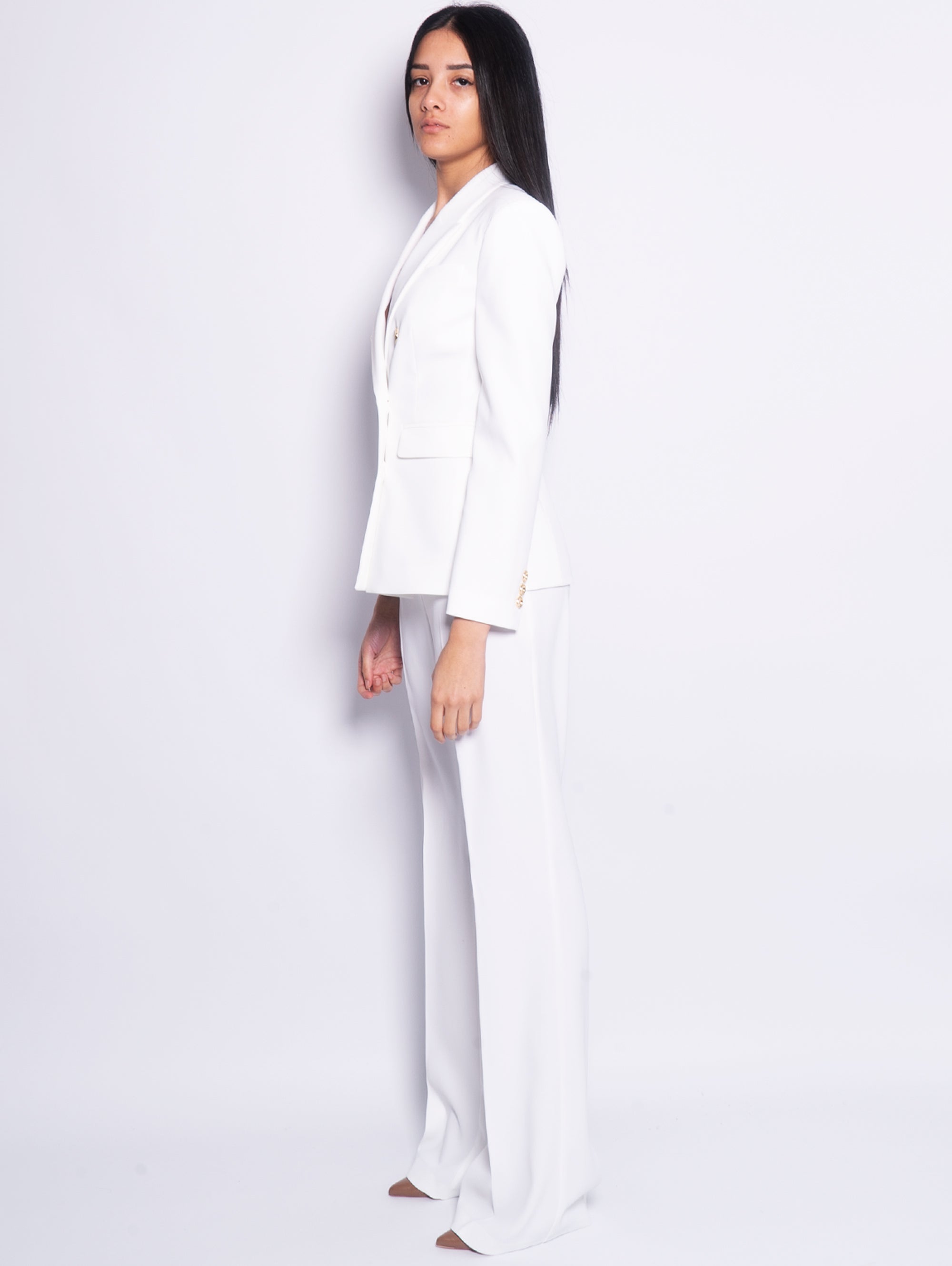 Flare Trousers in White Stretch Crepe Fabric