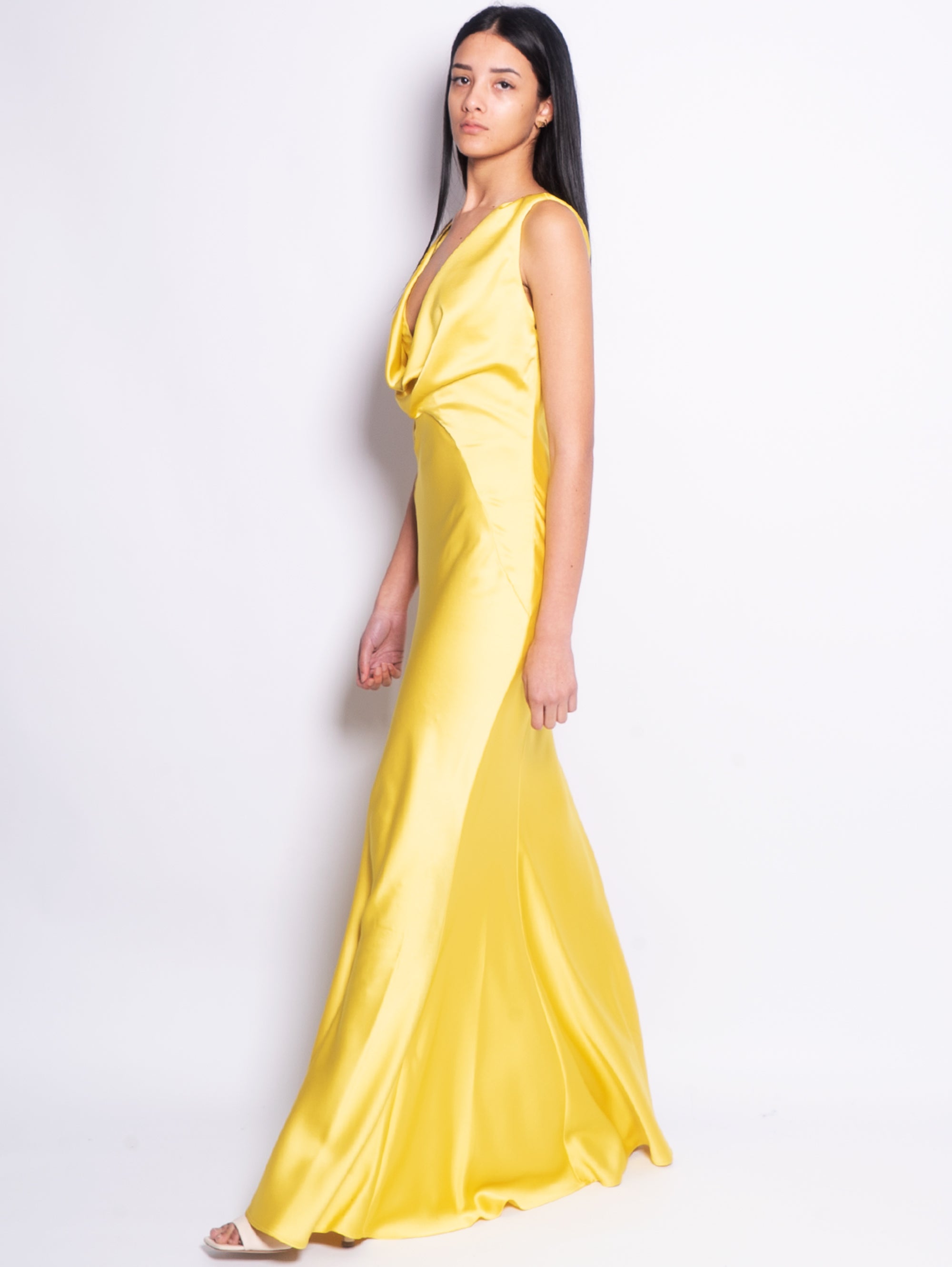 Long Dress in Yellow Satin