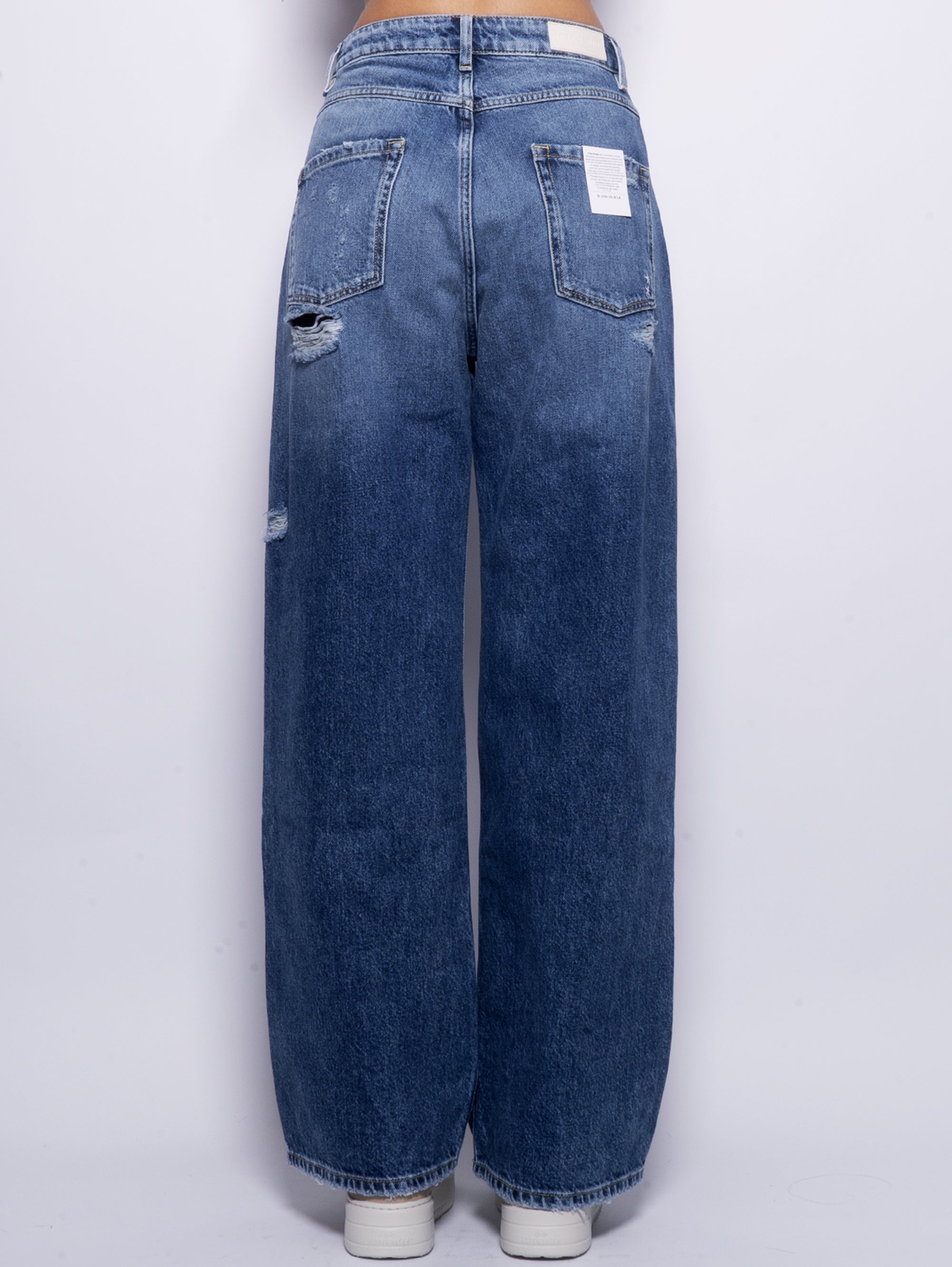 Jeans Poppy con Dettagli Used Wide Leg Blu