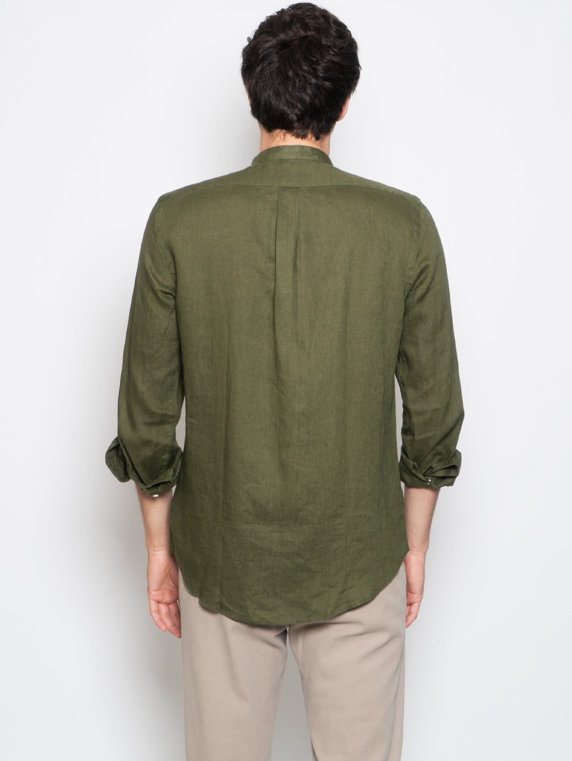 Green Korean Collar Linen Shirt