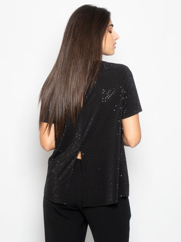 T-Shirt mit aufgenähten Strass Schwarz