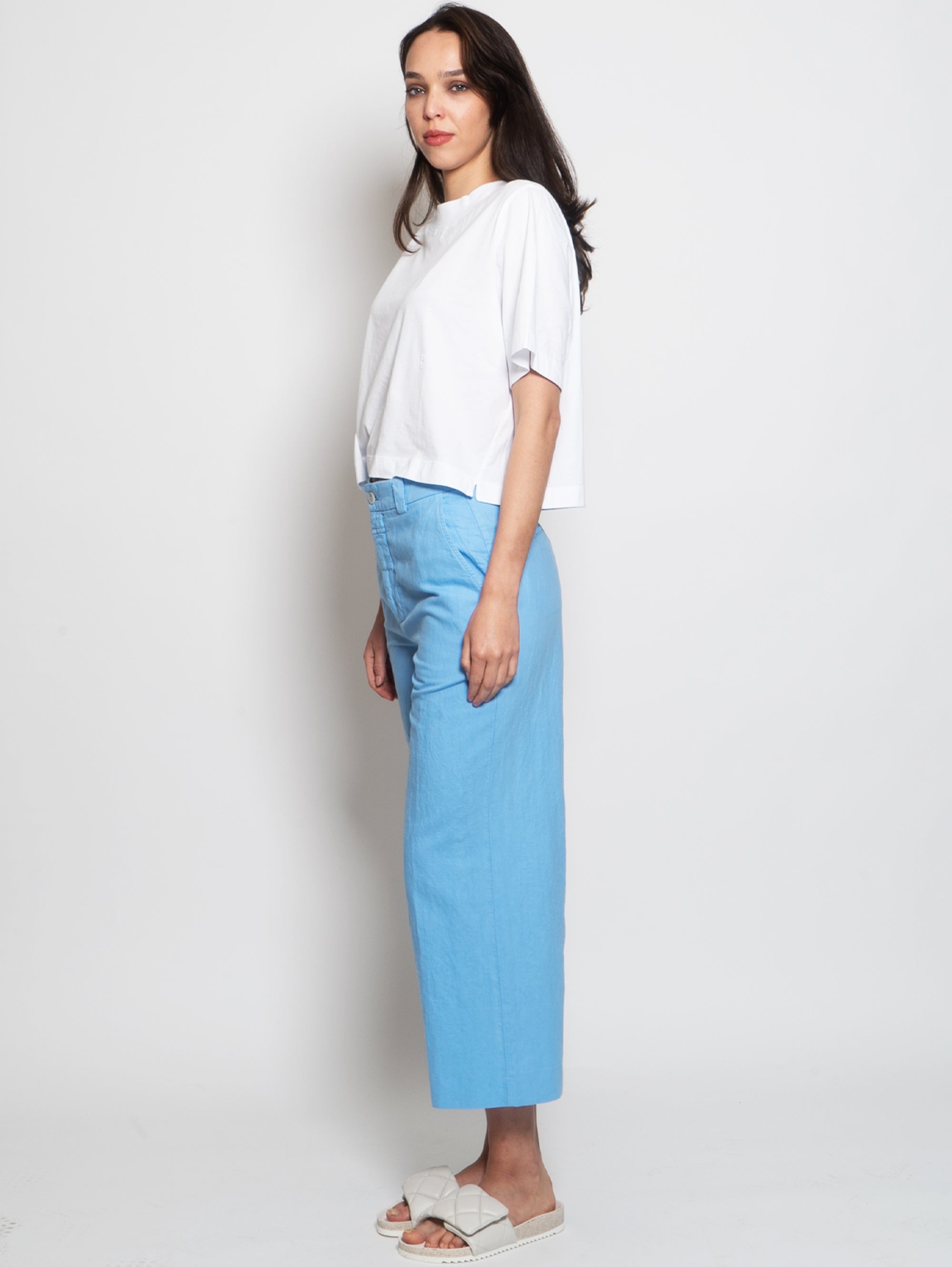 Light blue linen and cotton trousers