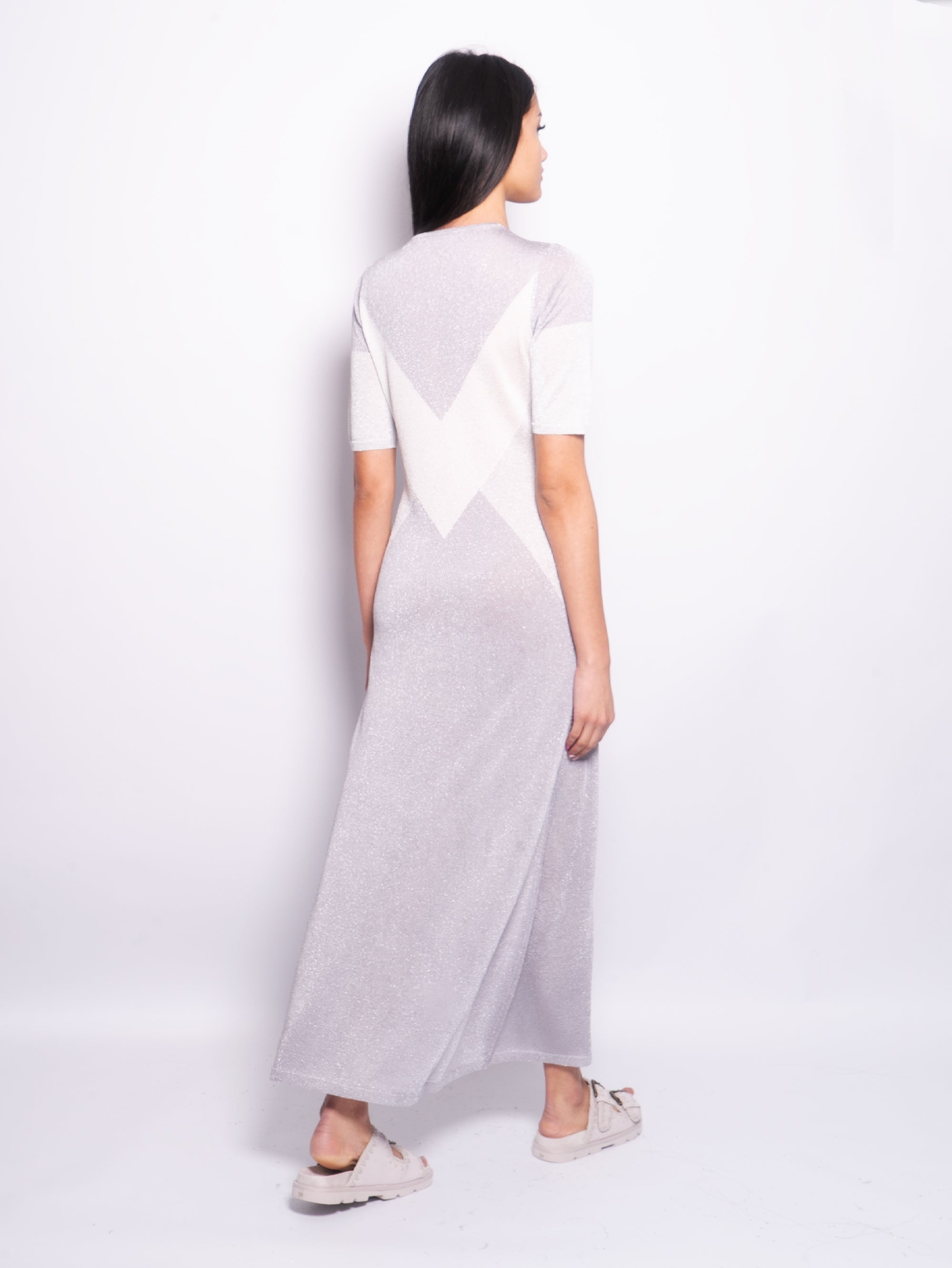 Long Lurex Dress with Silver Inlays