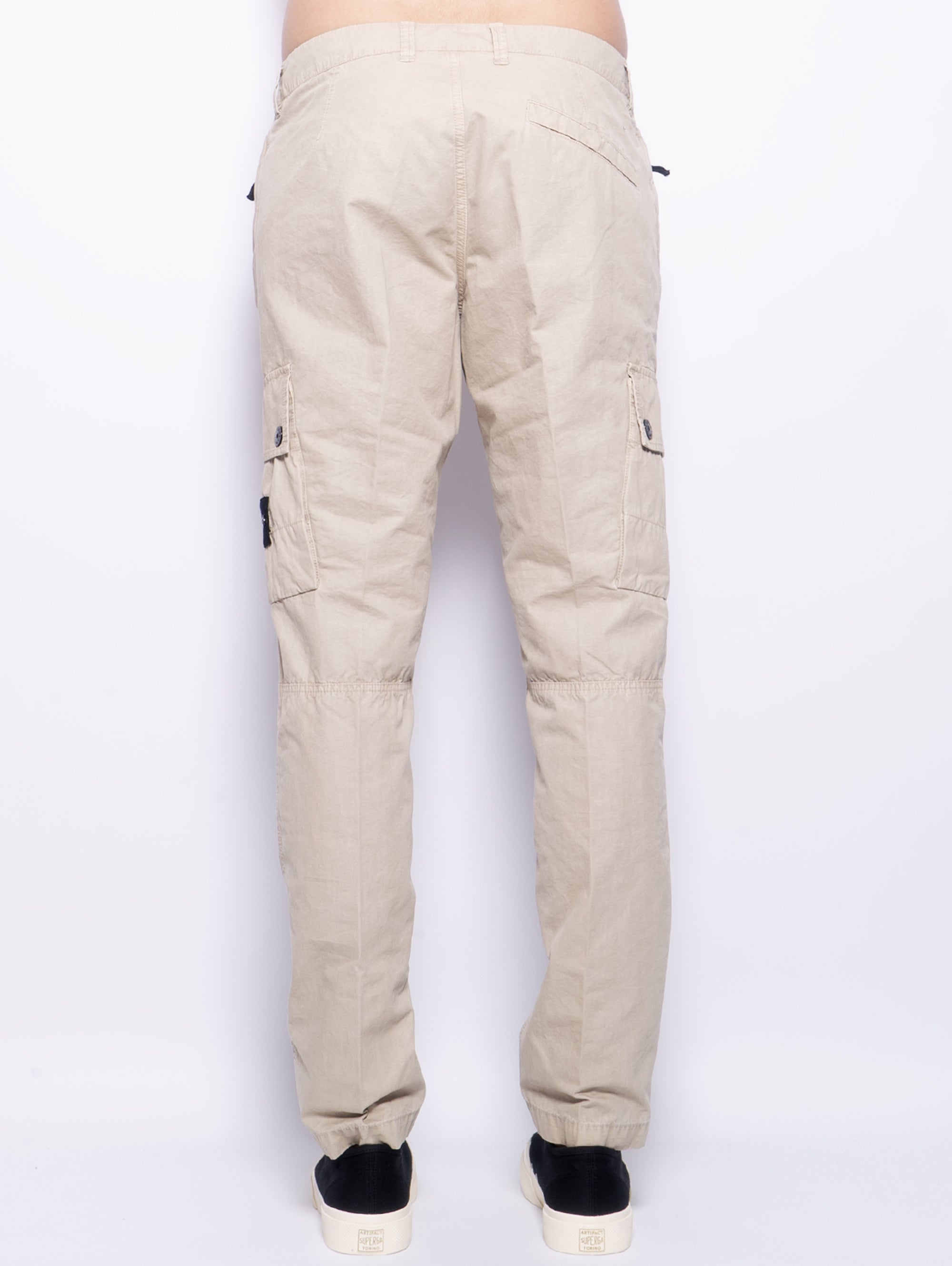 Beige Garment Dyed Cargo Trousers