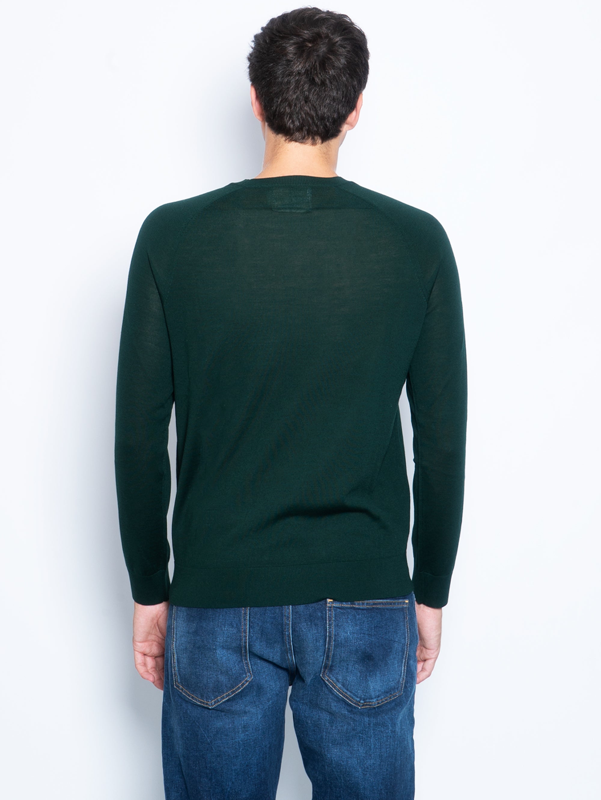 Merino Wool Sweater with Green Raglan Sleeves