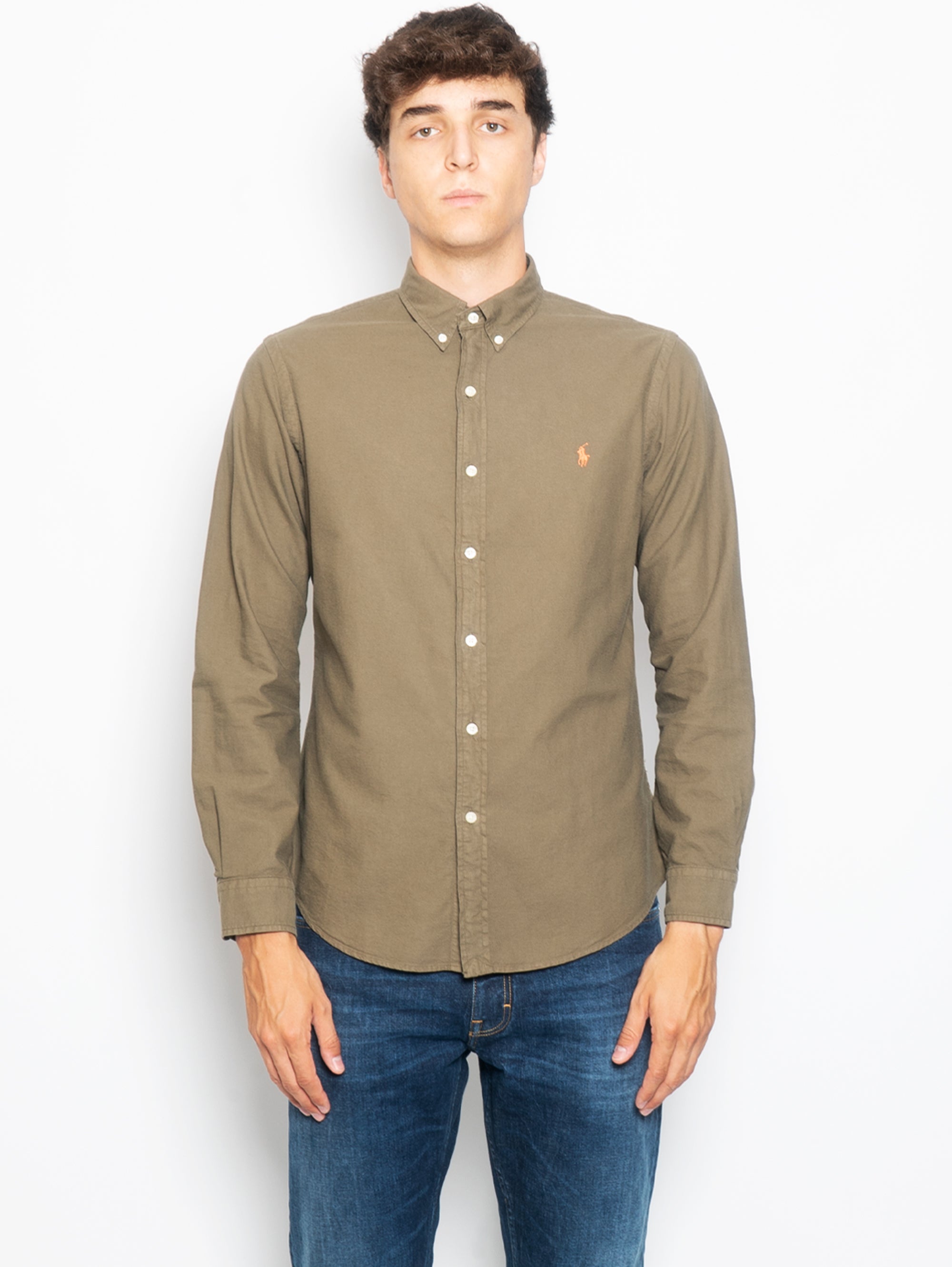 RALPH LAUREN-Camicia in Cotone Oxford Slim Fit Verde-TRYME Shop