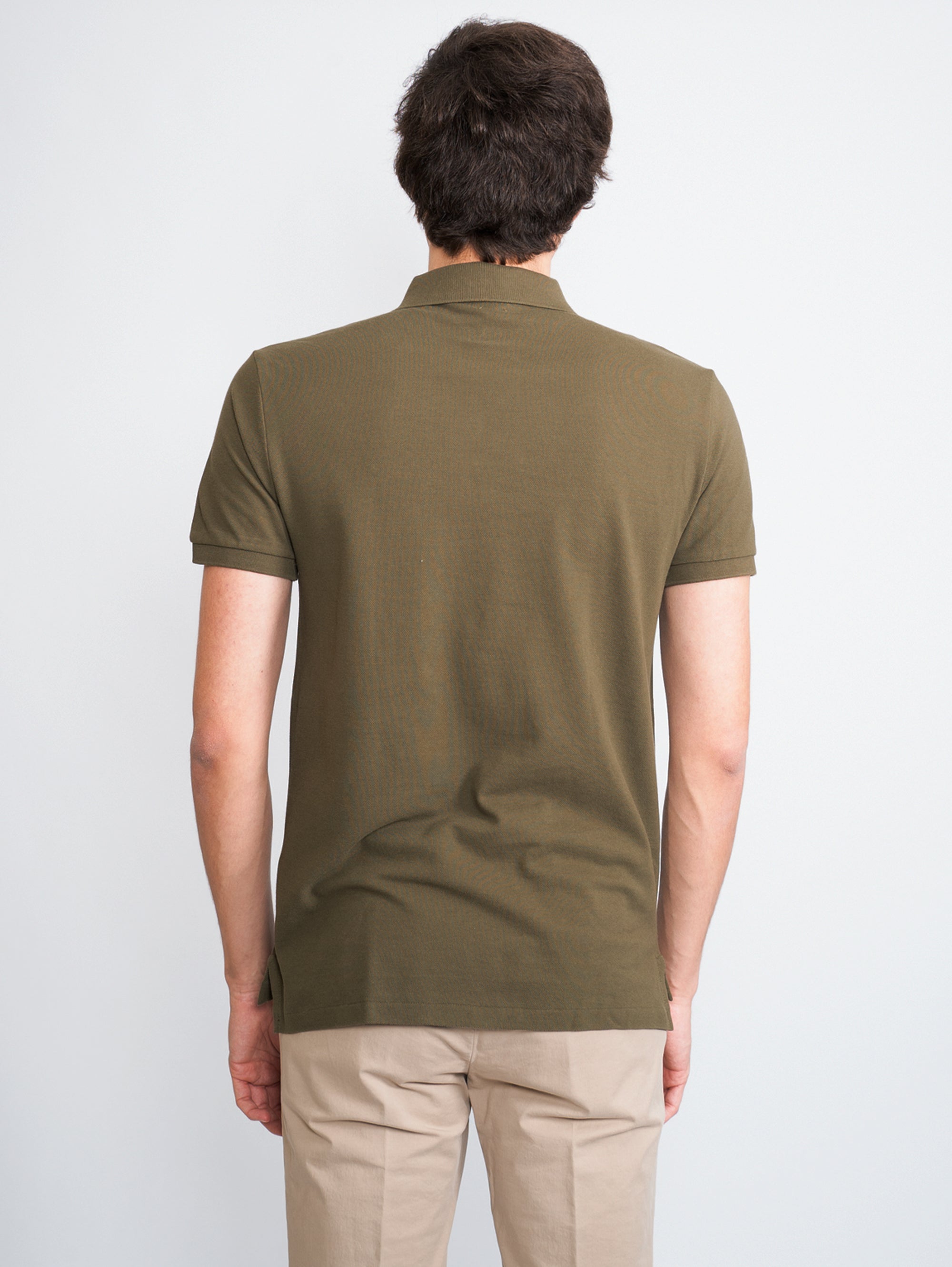 Armeegrünes, schmal geschnittenes Piqué-Poloshirt
