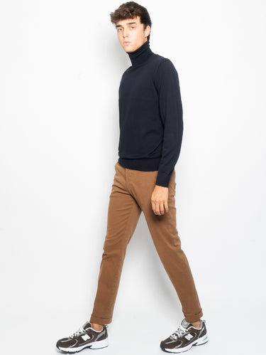 Pantaloni Ventre Piatto in Gabardine Tabacco
