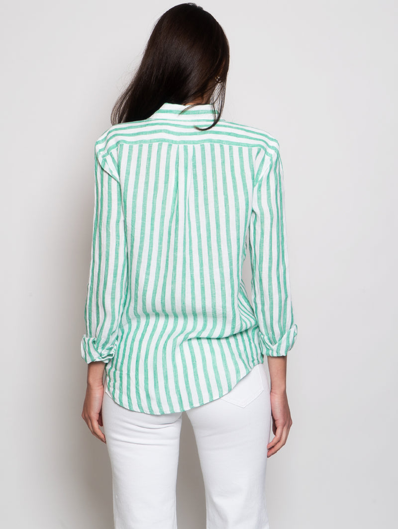 Camicia in Lino a Righe Verde/Bianco