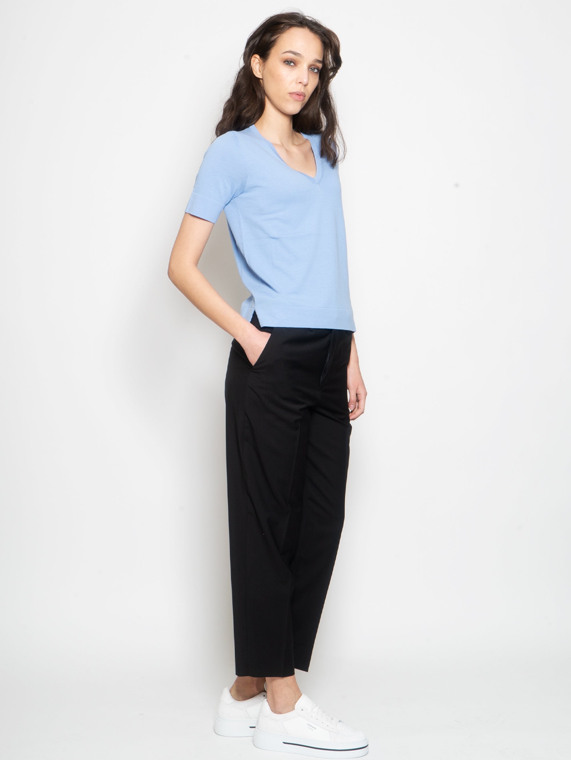 High Waist Pants in Black Cotton