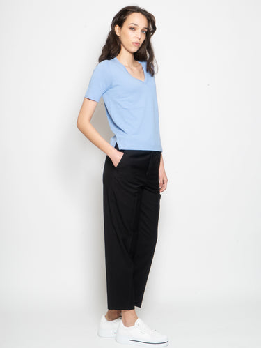 Pantaloni Vita Alta in Cotone Nero