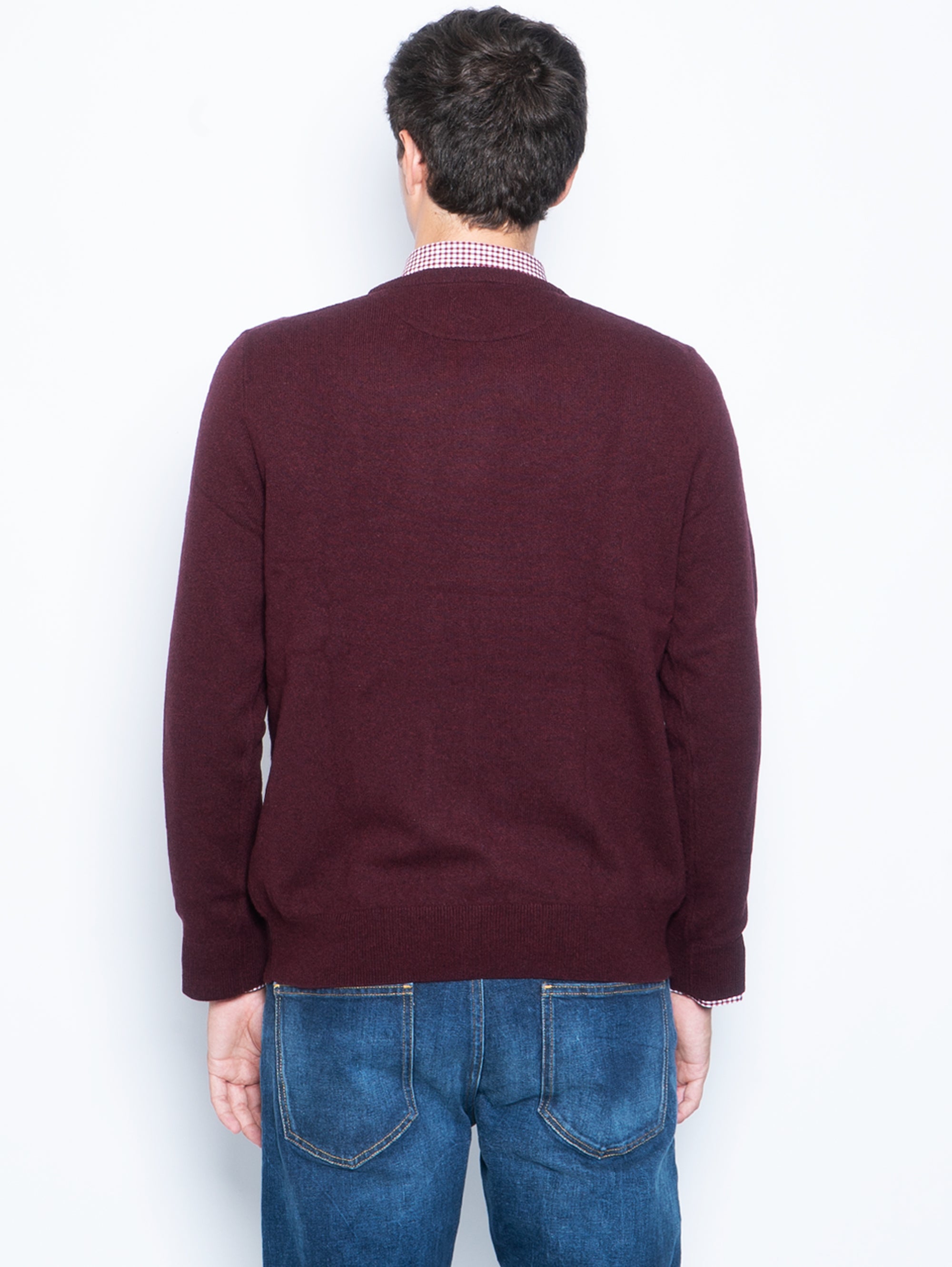 Crewneck sweater in maroon wool